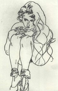 身をかがめる女性ヌード 作： Egon Schiele